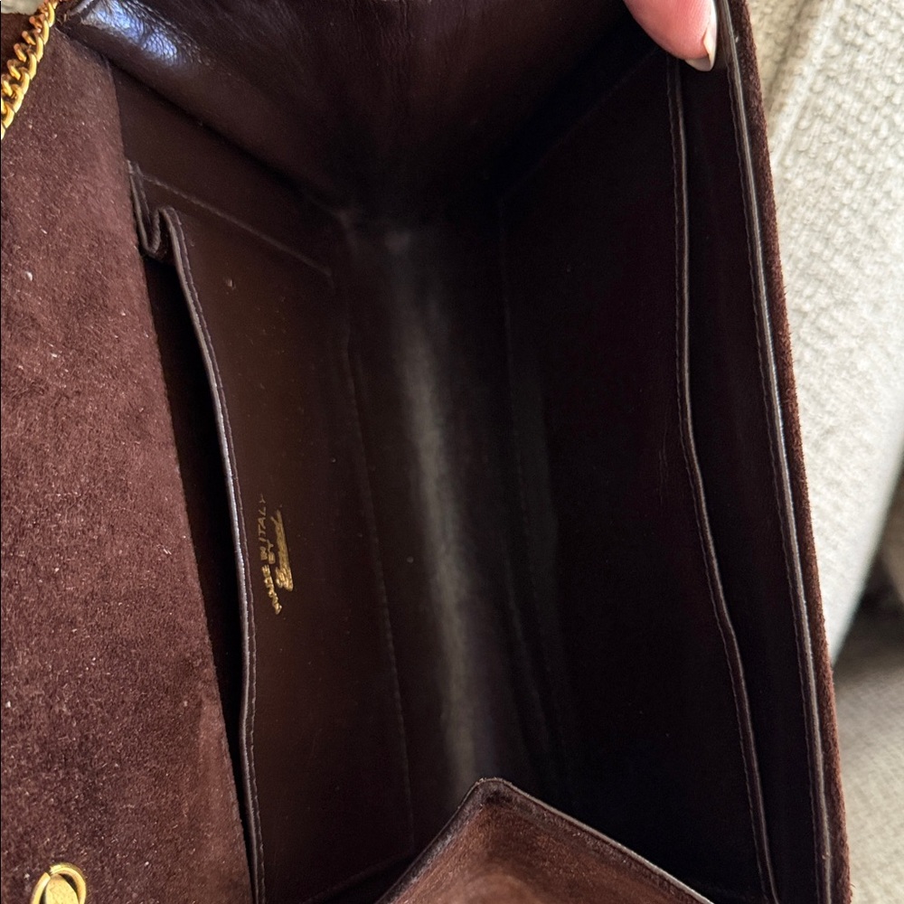 Gucci Brown Suede Crossbody Bag with Gold Chain - Picture 10 of 15